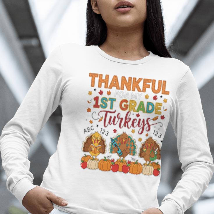 Teach Thanksgiving Teacher Thankful For My 1st Grade Turkeys Women Long Sleeve T-Shirt, funny gift