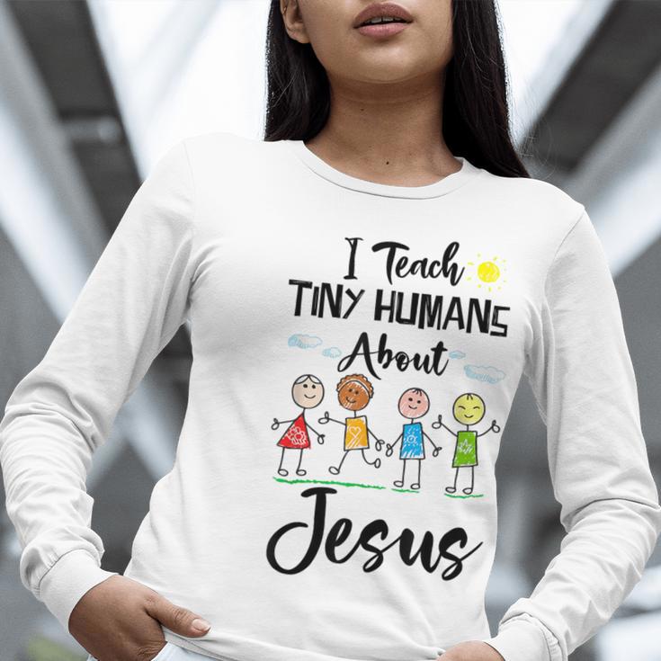 I Teach Tiny Humans About Jesus Sunday School Teacher Women Long Sleeve T-Shirt, funny gift I Teach Tiny Humans About Jesus Sunday School Teacher Women Long Sleeve T-Shirt, funny gift