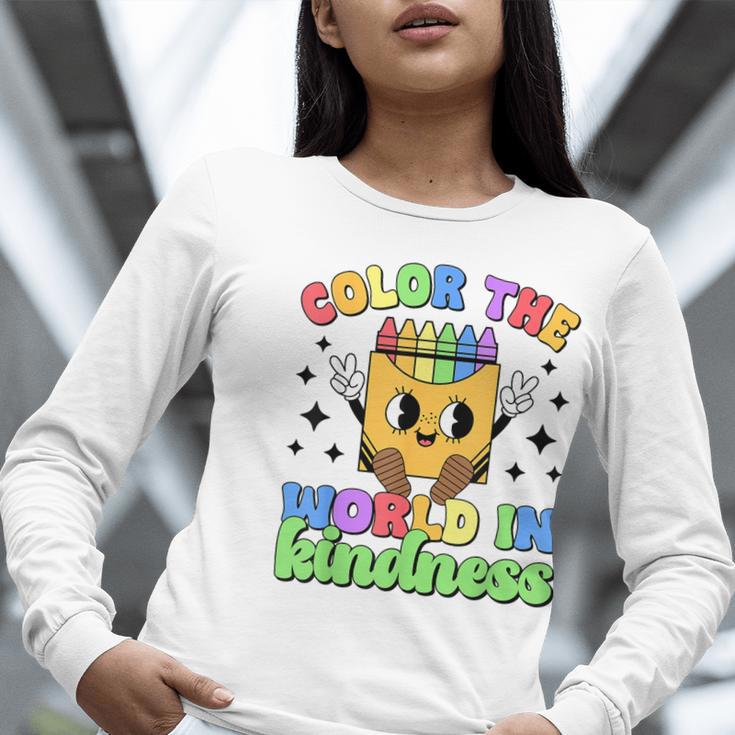 Teacher Back To School Color In Kindness Crayon Pencil Women Long Sleeve T-Shirt, funny gift