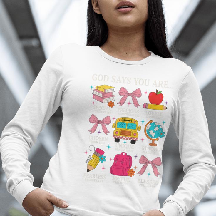 Teacher Christian God Says I Am Faith Religious Bible Verse Women Long Sleeve T-Shirt, funny gift