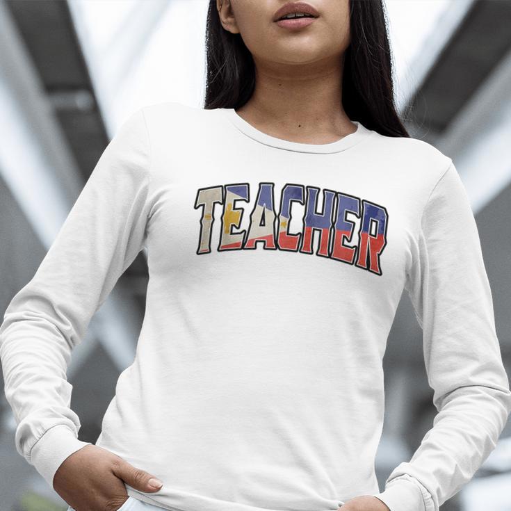 Teacher Filipino Vintage Heritage DNA Flag Women Long Sleeve T-Shirt, funny gift Teacher Filipino Vintage Heritage DNA Flag Women Long Sleeve T-Shirt, funny gift