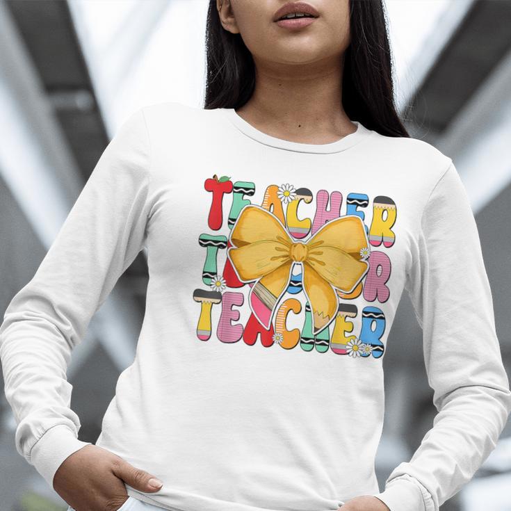 Teacher Pencil Coquette Bow Back To School Teacher Women Long Sleeve T-Shirt, funny gift Teacher Pencil Coquette Bow Back To School Teacher Women Long Sleeve T-Shirt, funny gift