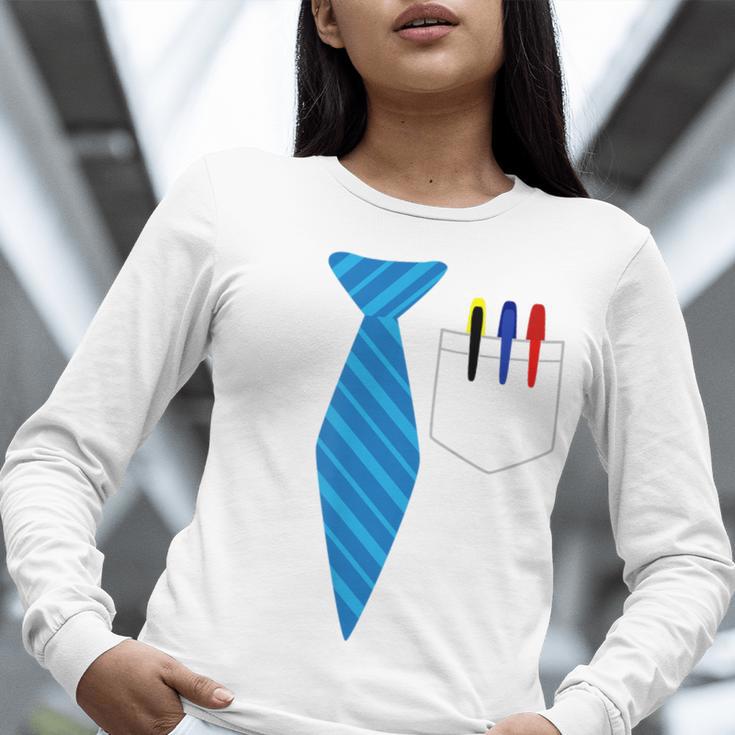 Teacher Tie & Pocket Protector Costume School Women Long Sleeve T-Shirt, funny gift