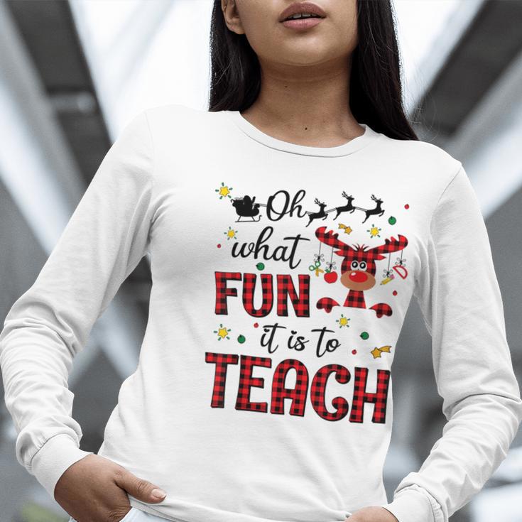 Teachers Oh What Fun It Is To Teach Cute Red Plaid Reindeer Women Long Sleeve T-Shirt, funny gift Teachers Oh What Fun It Is To Teach Cute Red Plaid Reindeer Women Long Sleeve T-Shirt, funny gift