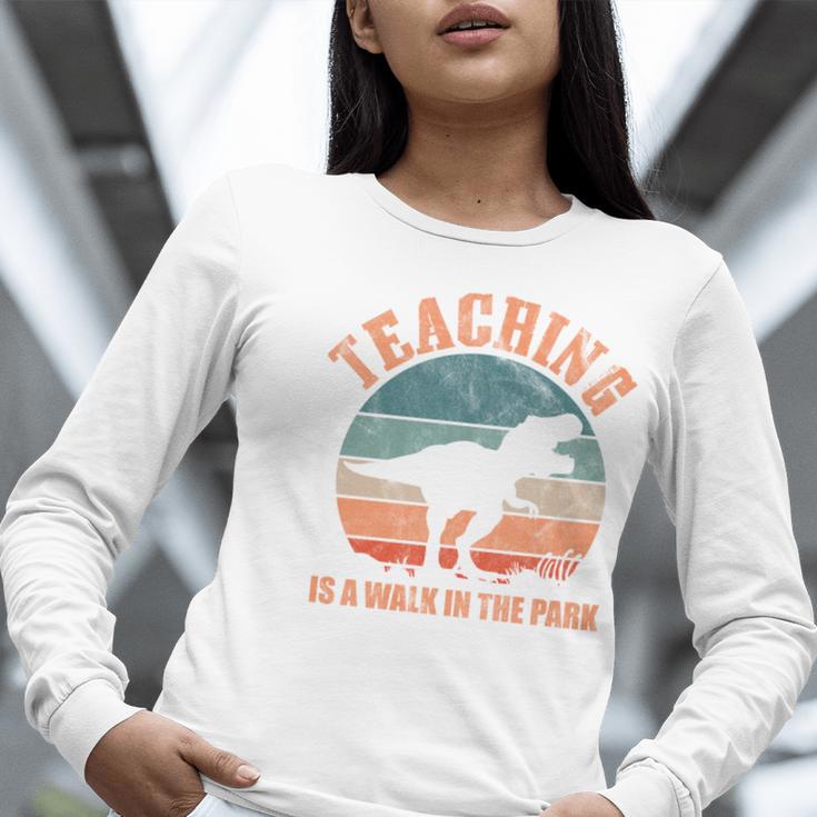 Teaching Is A Walk In The Park Teacher T-Rex Retro Women Long Sleeve T-Shirt, funny gift