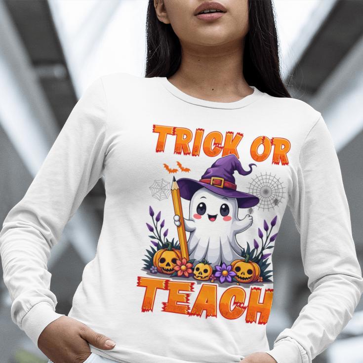 Trick Or Teach Teacher Halloween Ghost Pencil Floral Women Long Sleeve T-Shirt, funny gift Trick Or Teach Teacher Halloween Ghost Pencil Floral Women Long Sleeve T-Shirt, funny gift