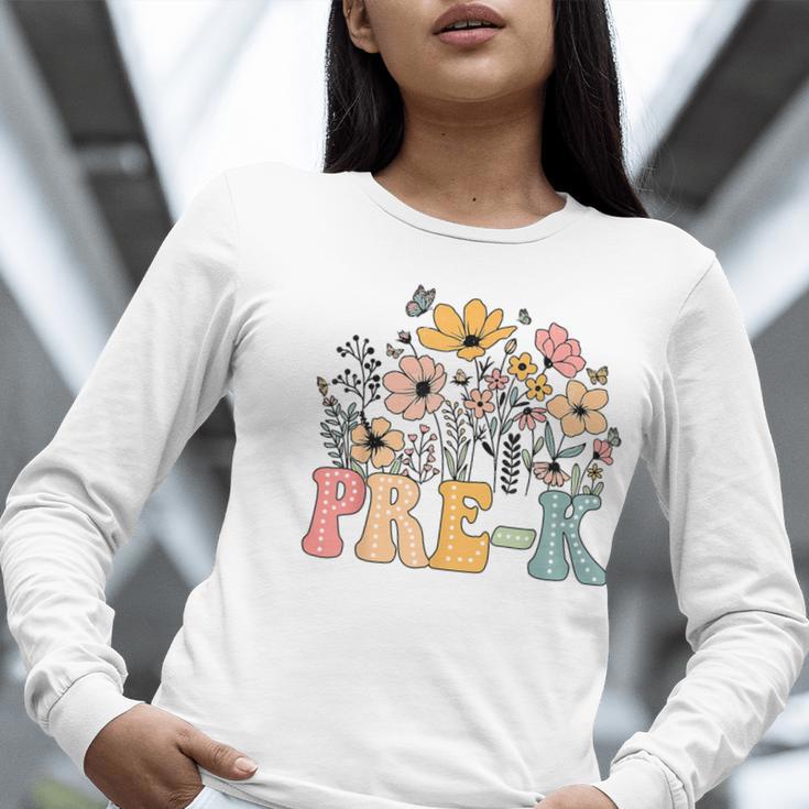 Wildflower Pre-K Preschool Team Floral Teacher Girls Women Long Sleeve T-Shirt, funny gift