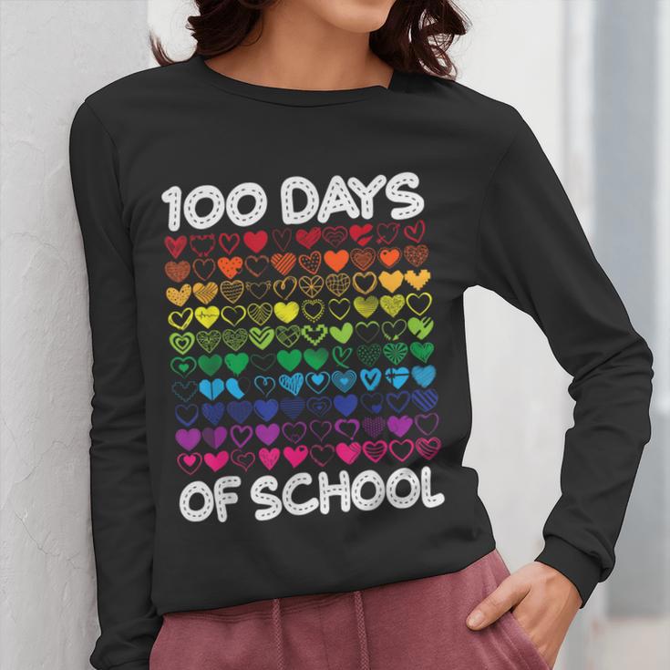 100 Days Of School Heart Love Teacher Or Student 100th Day Women Long Sleeve T-Shirt, funny design