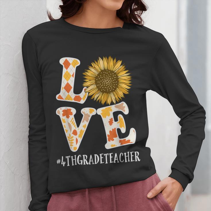 4th Grade Teacher Love Autumn Fall Sunflower Appreciation Women Long Sleeve T-Shirt, 4th Grade Teacher Gifts, funny design