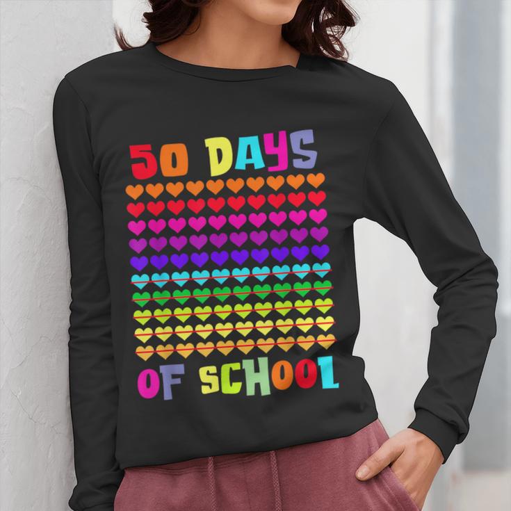 50 Days Of School Hearts Teacher Happy 50th Day Of School Women Long Sleeve T-Shirt, funny design