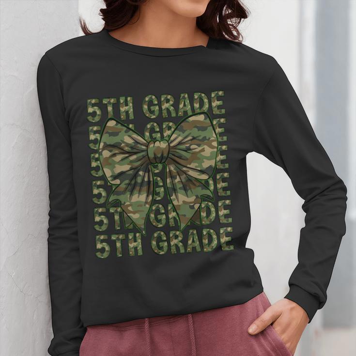 5th Grade Teacher Student Camo Bow Back To School Women Long Sleeve T-Shirt, funny design