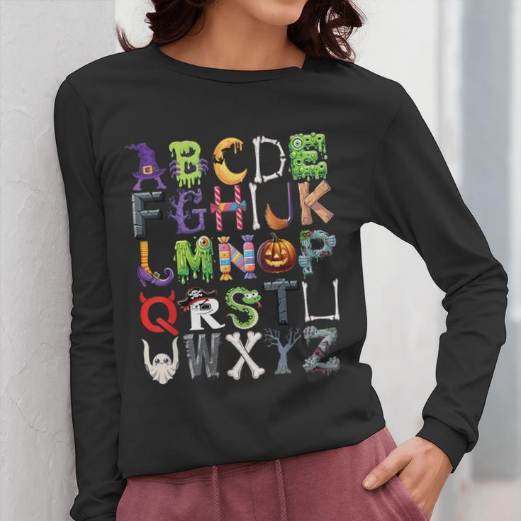 ABCs Alphabet Halloween Learning Kindergarten Teachers Women Long Sleeve T-Shirt, funny design ABCs Alphabet Halloween Learning Kindergarten Teachers Women Long Sleeve T-Shirt, funny design