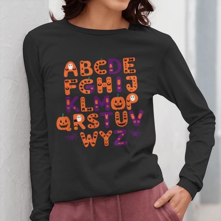 ABCs Learning Kindergarten Teacher Halloween Alphabet Women Long Sleeve T-Shirt, funny design ABCs Learning Kindergarten Teacher Halloween Alphabet Women Long Sleeve T-Shirt, funny design