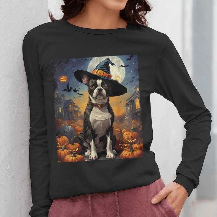 Aesthetic Halloween Boston Terrier Dog Witch Pumpkin For Men Women Kids Women Long Sleeve T-Shirt, Boston Terrier Halloween Gifts, funny design