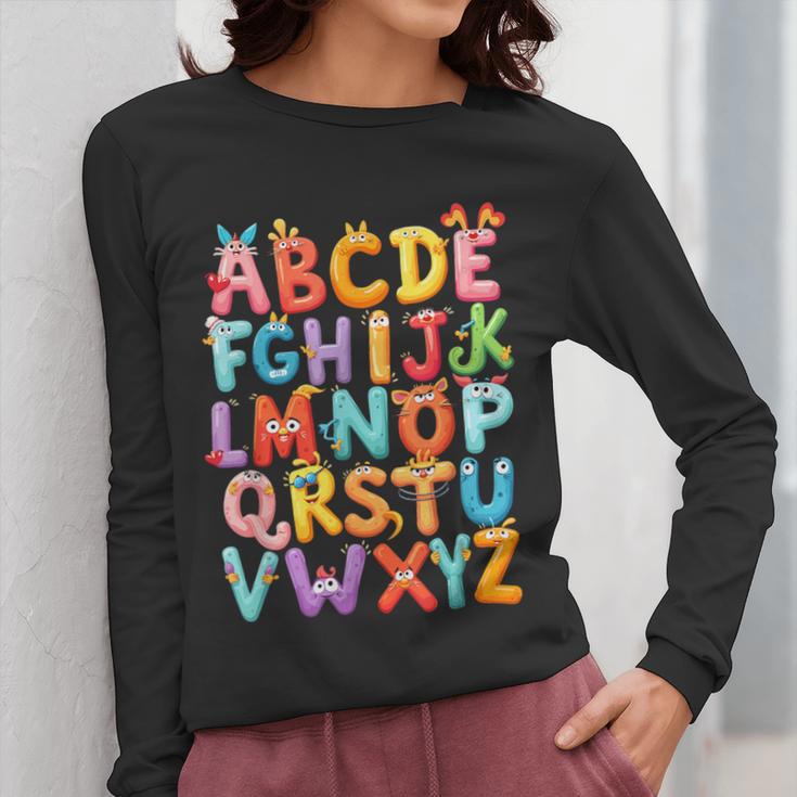 Alphabet A-Z ABC Kids Back To School Pre K Teachers Women Long Sleeve T-Shirt, funny design
