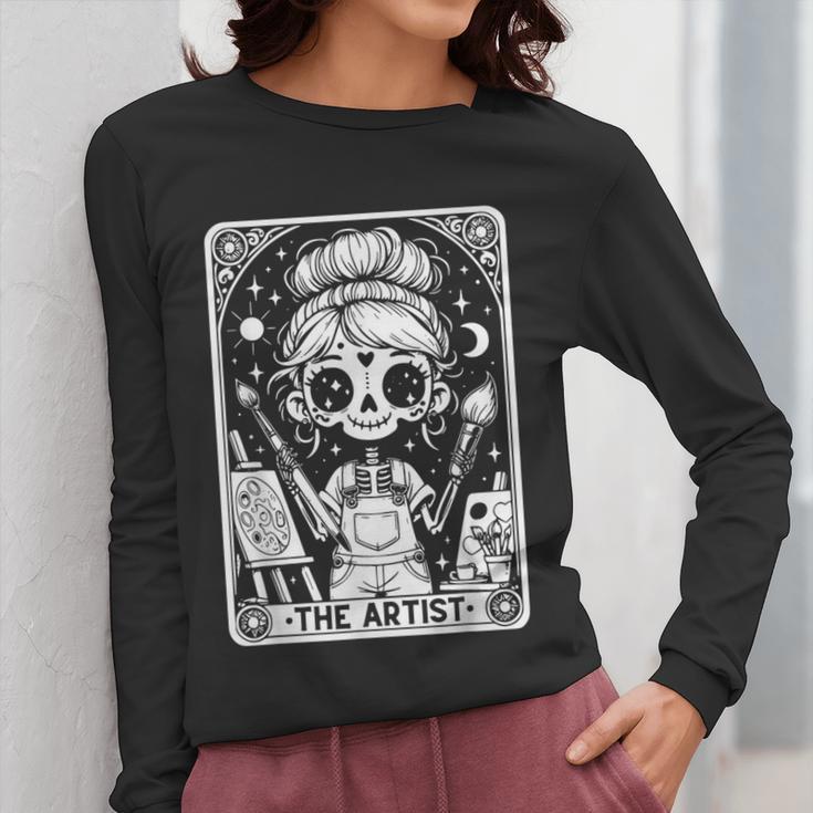Artist Tarot Card Skeleton Painter Art Teacher Witchy Women Long Sleeve T-Shirt, funny design