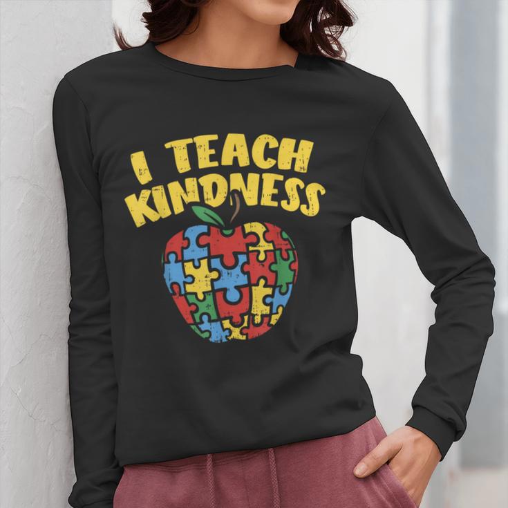 Autism Teacher Shirt I Teach Kindness Apple Puzzle Awareness Women Long Sleeve T-Shirt, funny design