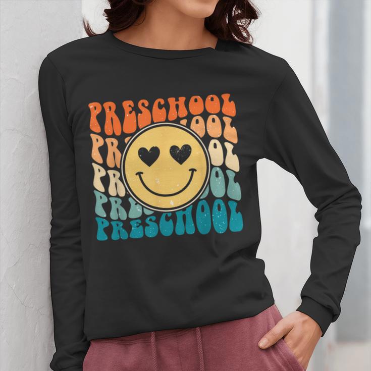 Back To School Groovy Smile Preschool Teachers Students Kids Women Long Sleeve T-Shirt, funny design