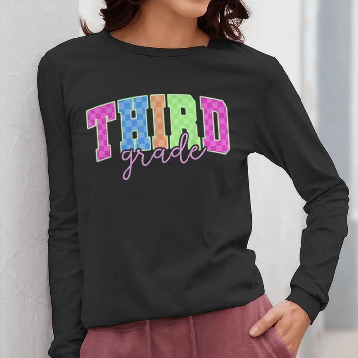 Back To School Neon Checkered Third Grade Colorful Teacher Women Long Sleeve T-Shirt, funny design Back To School Neon Checkered Third Grade Colorful Teacher Women Long Sleeve T-Shirt, funny design