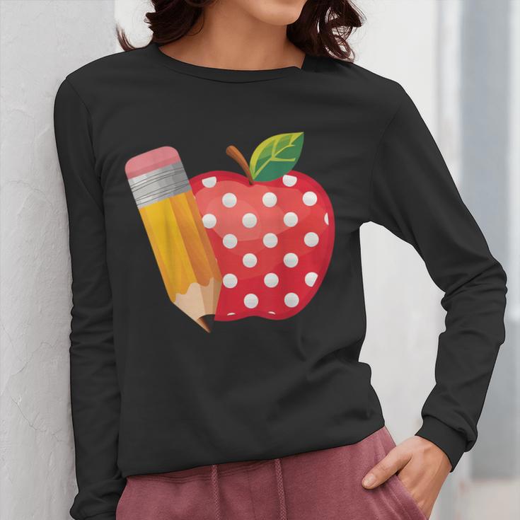 Back To School Pencil And Apple Teacher Student Women Long Sleeve T-Shirt, funny design
