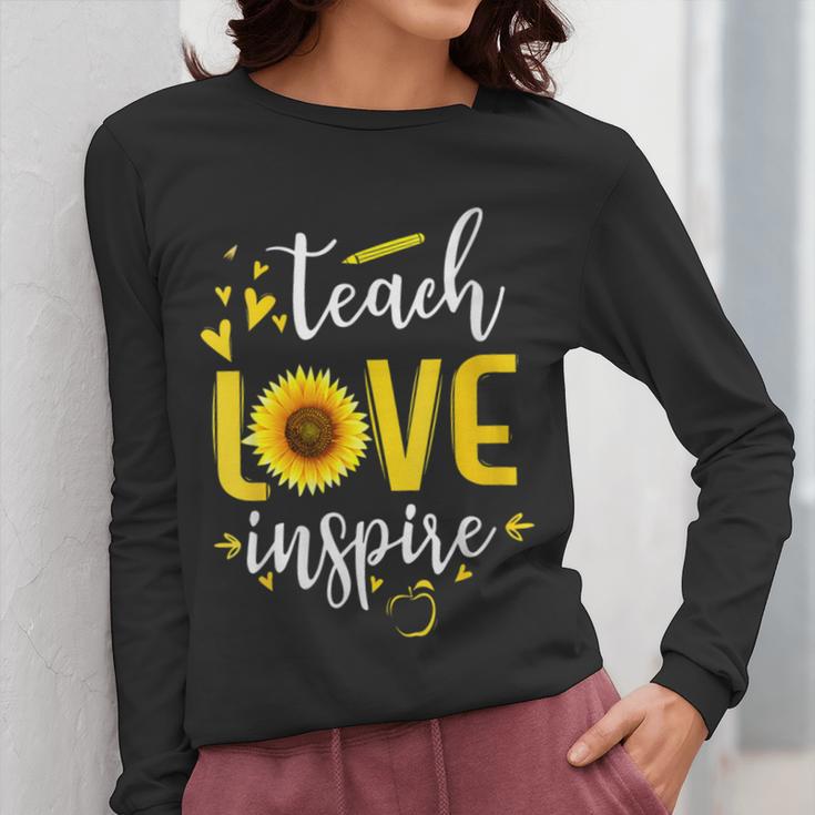 Back To School Teach Love And Inspire Teacher Sunflower Women Long Sleeve T-Shirt, funny design Back To School Teach Love And Inspire Teacher Sunflower Women Long Sleeve T-Shirt, funny design