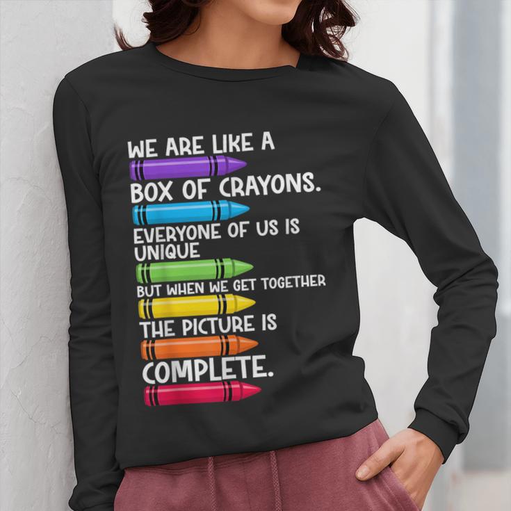 Back To School Teacher We Are Like A Box Of Crayons Women Long Sleeve T-Shirt, funny design Back To School Teacher We Are Like A Box Of Crayons Women Long Sleeve T-Shirt, funny design