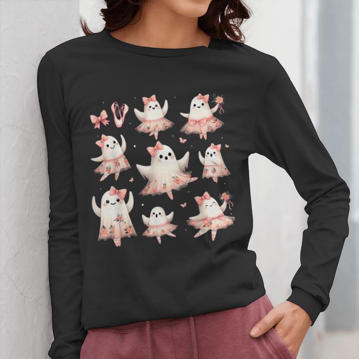 Ballet Ghost Ballet Dancer Spooky Dance Teacher Halloween Women Long Sleeve T-Shirt, funny design