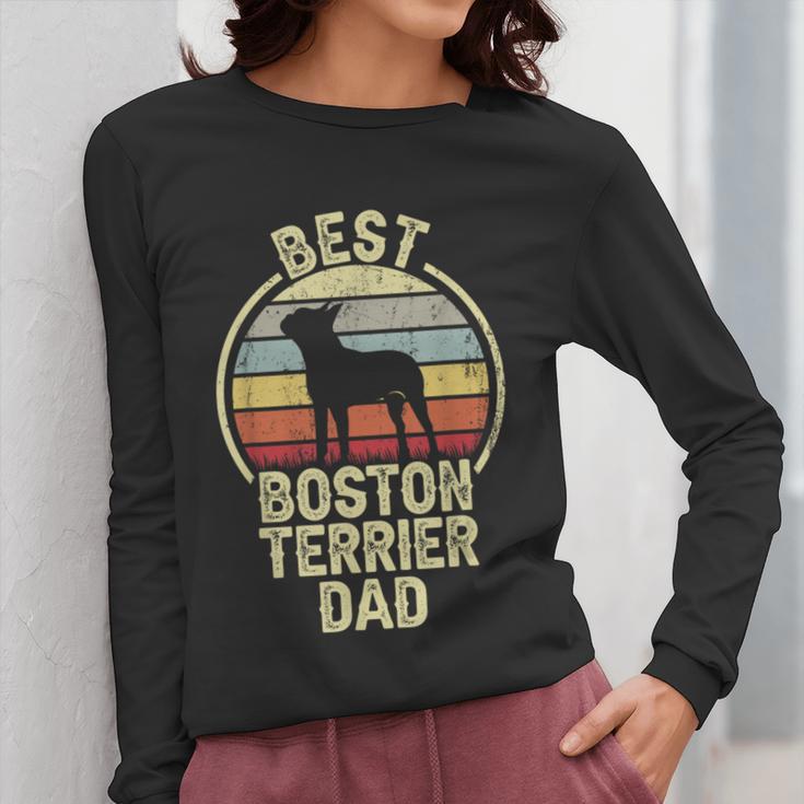 Best Dog Father Dad Vintage Boston Terrier For Men Women Women Long Sleeve T-Shirt, Couple Gifts, Boston Terrier Dad Gifts, funny design