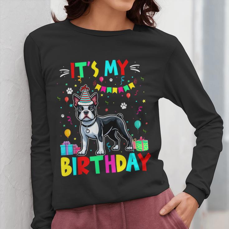 My Birthday Colorful Costume Boston Terrier Party Women Long Sleeve T-Shirt, funny design