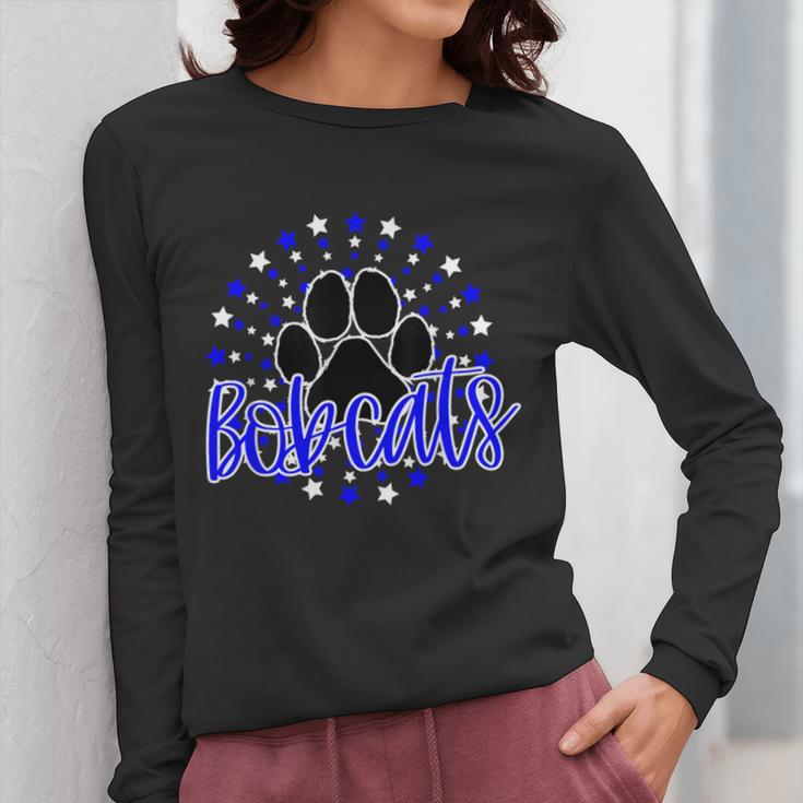 Blue Bobcats School Spirit Coquette Bow Mascot Teacher Women Long Sleeve T-Shirt, funny design Blue Bobcats School Spirit Coquette Bow Mascot Teacher Women Long Sleeve T-Shirt, funny design