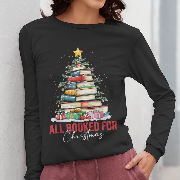 All Booked For Christmas Xmas Tree Teacher Holiday Pajamas Women Long Sleeve T-Shirt, funny design