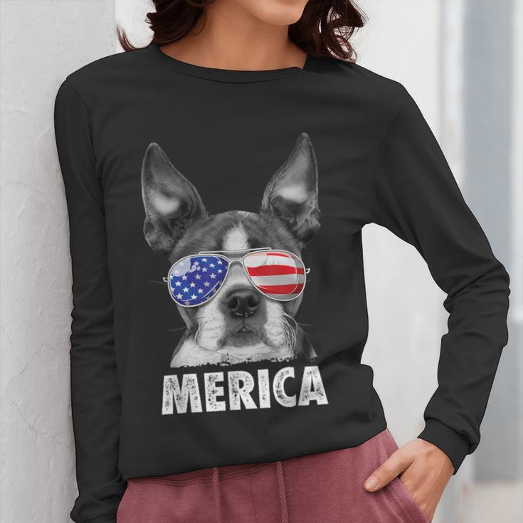 Boston Terrier 4th Of July Merica Men Women USA Flag Vintage Women Long Sleeve T-Shirt, Boston Terrier 4th Of July Gifts, funny design