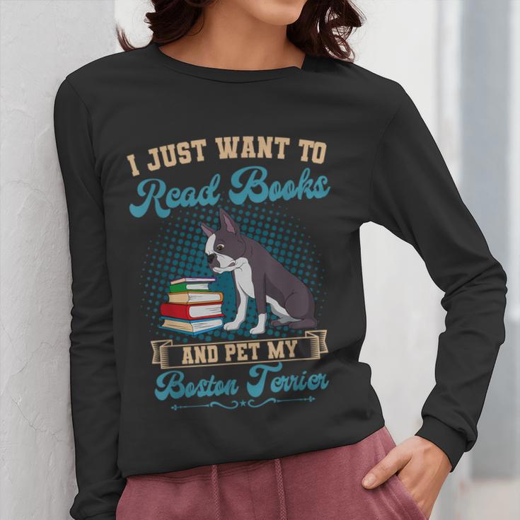 Boston Terrier American Gentleman Bibliophile Book Lover Women Long Sleeve T-Shirt, American Boston Terrier Gifts, funny design