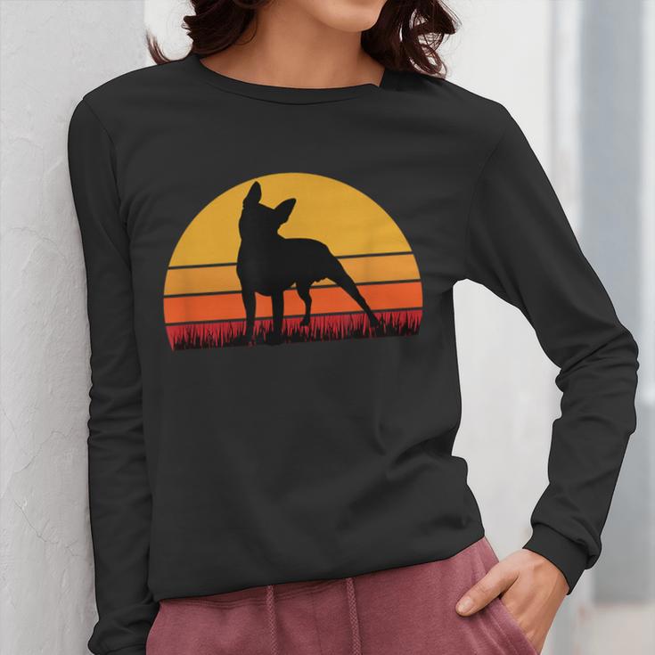 Boston Terrier Bostie Sunset Retro Dog Pet Mom Dad Women Long Sleeve T-Shirt, Couple Gifts, Mom Gifts, Boston Terrier Dad Gifts, Boston Terrier Mom Gifts, funny design