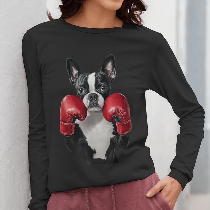 Boston Terrier Boxing Women Long Sleeve T-Shirt, funny design