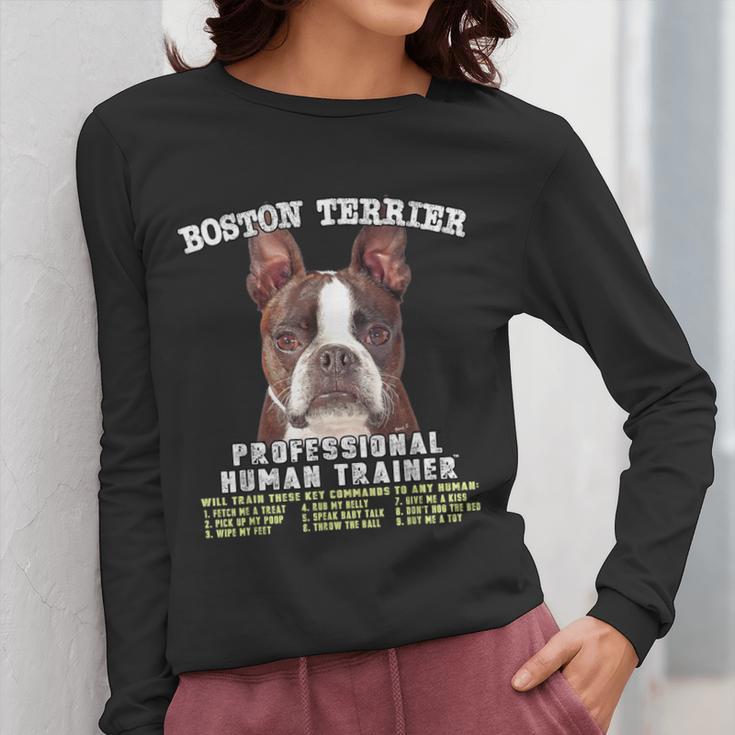Boston Terrier Brindle Dog Professional Human Trainer Women Long Sleeve T-Shirt, funny design