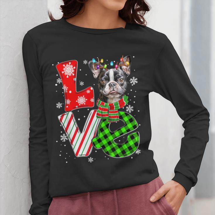 Boston Terrier Christmas Tree Lights Santa Dog Xmas For Men Women Kids Women Long Sleeve T-Shirt, Boston Terrier Christmas Gifts, funny design
