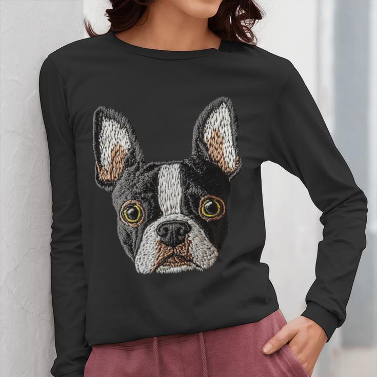 Boston Terrier Cute Puppy Face Dog Lover Pet Owner Women Long Sleeve T-Shirt, funny design