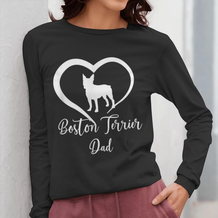 Boston Terrier Dad Cute Boston Terrier Silhouette Heart Women Long Sleeve T-Shirt, Couple Gifts, Boston Terrier Dad Gifts, funny design