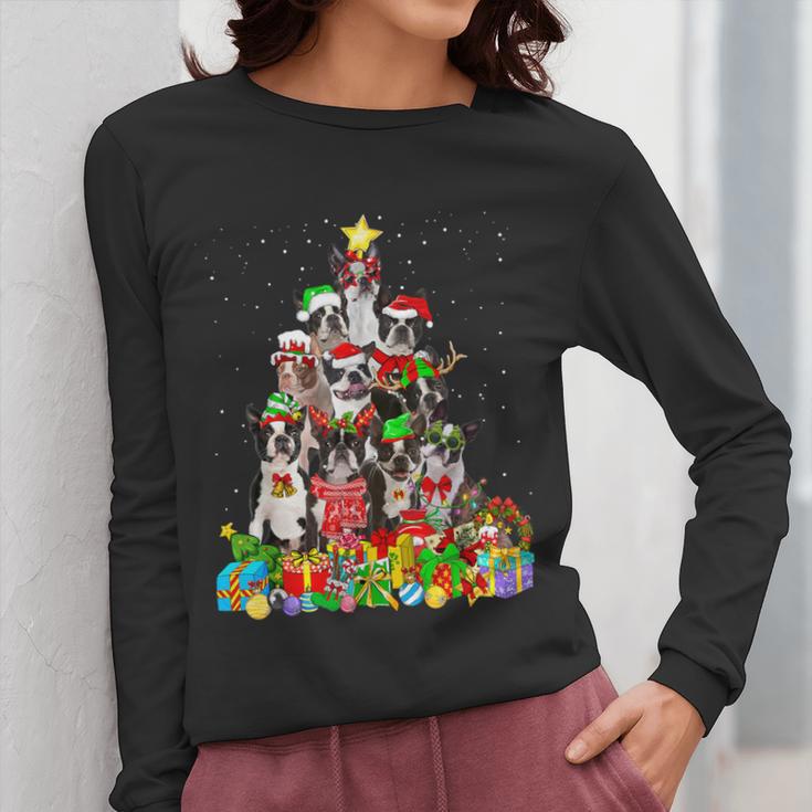Boston Terrier Dog Christmas Tree Lights Xmas Pajama For Men Women Kids Women Long Sleeve T-Shirt, Boston Terrier Christmas Gifts, funny design