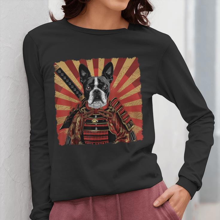 Boston Terrier Dog Japanese Art Samurai Ukiyo-e Women Long Sleeve T-Shirt, funny design