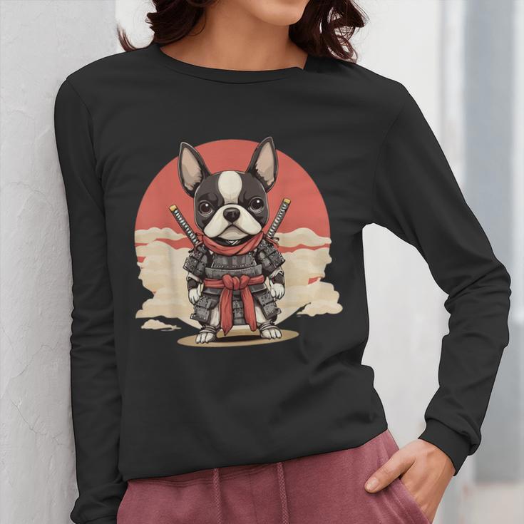 Boston Terrier Dog Japanese Style Samurai Dogs Women Long Sleeve T-Shirt, funny design