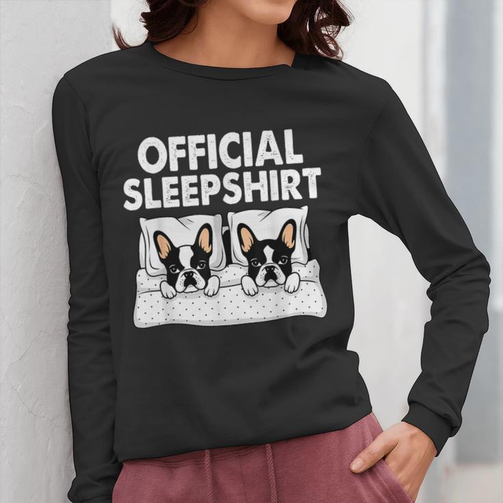 Boston Terrier Dog Official Sleep Pajamas Nightgown Women Long Sleeve T-Shirt, funny design
