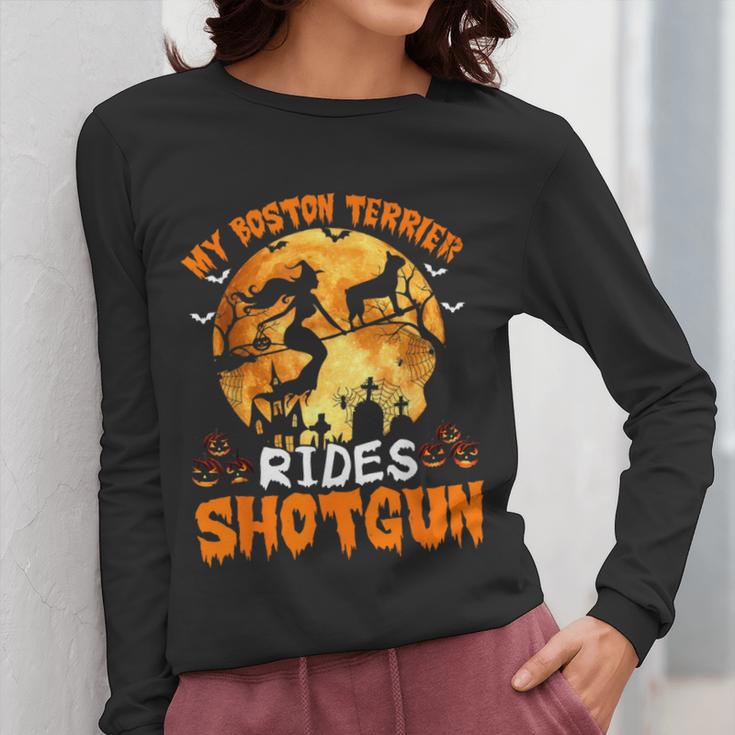 My Boston Terrier Dog Rides Shotgun Witch Halloween Men Women Women Long Sleeve T-Shirt, Boston Terrier Halloween Gifts, funny design