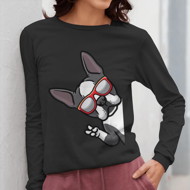 Boston Terrier Dog From Side Boston Bull Women Long Sleeve T-Shirt, funny design