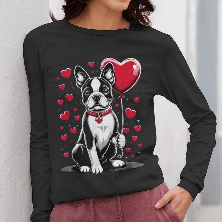 Boston Terrier Dog Valentine's Day Dog Owner Valentine Women Long Sleeve T-Shirt, funny design