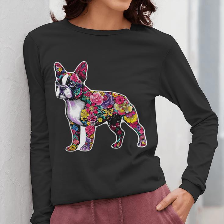Boston Terrier Floral Dog Lover Vintage Distressed For Men Women Kids Women Long Sleeve T-Shirt, funny design