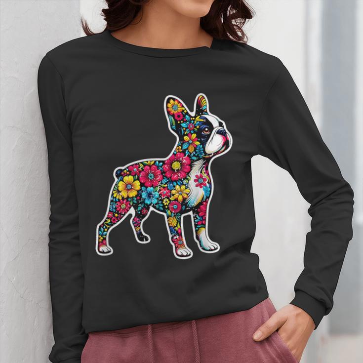 Boston Terrier Floral Vintage Dog Mom Distressed Men Women Kids Women Long Sleeve T-Shirt, Couple Gifts, Mom Gifts, Boston Terrier Mom Gifts, funny design