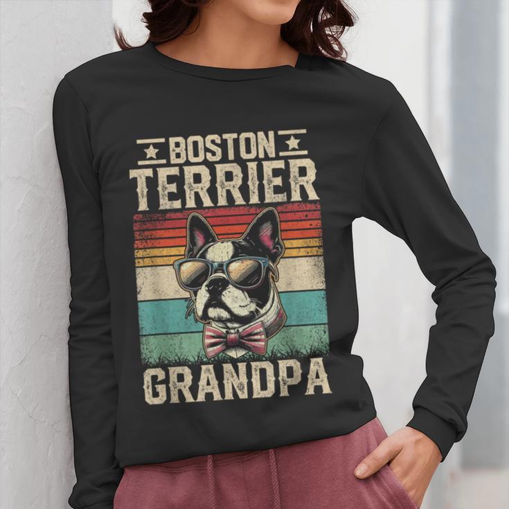Boston Terrier Grandpa Dog Lover Father's Day Women Long Sleeve T-Shirt, funny design