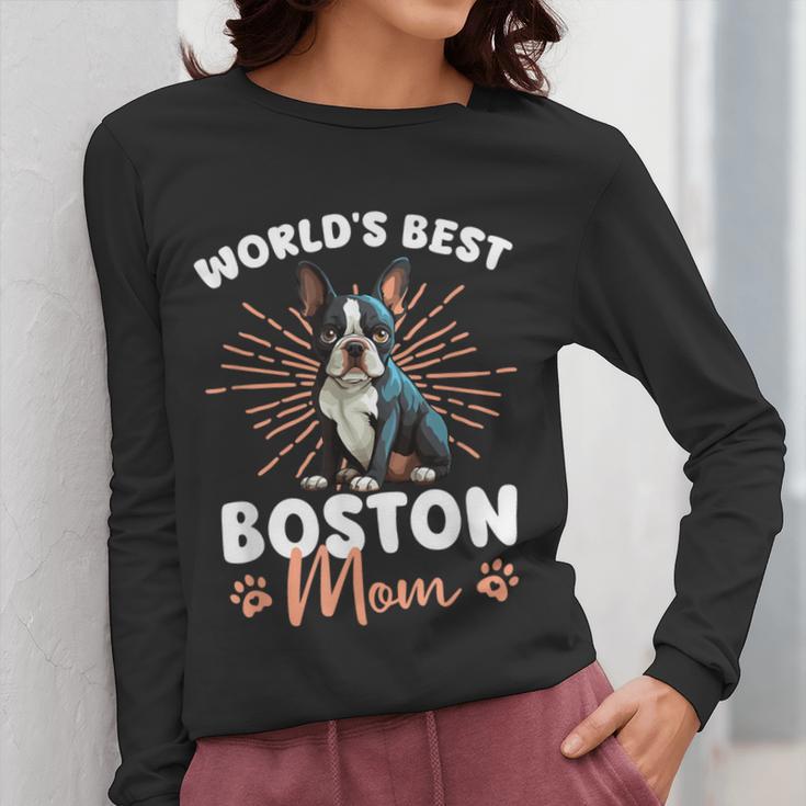 Boston Terrier Groovy World's Best Boston Mom Women Long Sleeve T-Shirt, Couple Gifts, Mom Gifts, Boston Terrier Mom Gifts, funny design